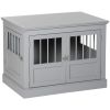 Wooden Dog Crate, Dog Furniture End Table with Triple Doors Steel Tubes Pewter Gray