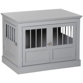 Wooden Dog Crate, Dog Furniture End Table with Triple Doors Steel Tubes Pewter Gray