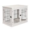 26" Wooden Dog Cage Dog Crate Furniture, Indoor Dog Kennel, Dog Cage End Table with 2 Lockable Doors Entrance & Top Shelf, White