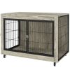 39" Dog Crate Furniture End Side Table with Wheels, Interchangeable Side Door, for Large Dogs, Gray