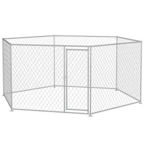 Outdoor Dog Run 13.4 x 11.5 ft with Lockable Door for Medium Large Dogs Silver