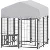 Welded Wire Outdoor Dog Kennel with 360° Rotating & 4 Levels Adjustable Bowls, Waterproof Cover, 3.9' x 3.9' x 4