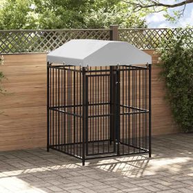 Dog Kennel Black Steel, fabric (100% polyethylene)