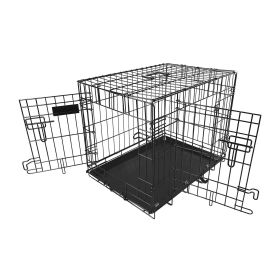 24inches Dogs Crate Folding Metal Pets Crates Double Door Puppy Cage Easy Set Up