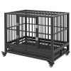 36" Heavy Duty Steel Dog Crate Kennel Pet Cage with Wheels for Convenient Access Anti-Pinching Floor, Grey