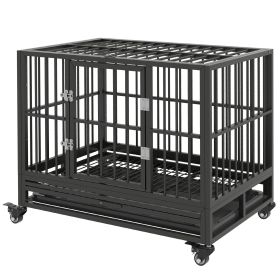 36" Heavy Duty Steel Dog Crate Kennel Pet Cage with Wheels for Convenient Access Anti-Pinching Floor, Grey