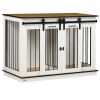 47in Dog Crate Furniture with Divider Panel, Wooden Dog Kennel TV Stand for Large Breeds, Pet House Side Table for 2 Small Breeds with 2 Rooms Design