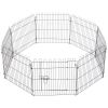 24inch 8-Panel Dog Playpen Octagon Pet Exercise Playpen Crate Foldable Dog Cage Pen Puppy Kennel, Black