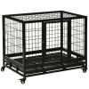 Heavy Duty Dog Crate Cage for Medium Small Dogs Cats with Two Doors, Lockable Wheels, Removable Tray, 36" x 24" x 27"
