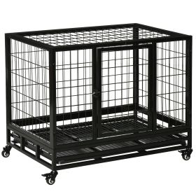 Heavy Duty Dog Crate Cage for Medium Small Dogs Cats with Two Doors, Lockable Wheels, Removable Tray, 36" x 24" x 27"