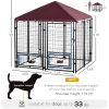 5' x 5' Outdoor Dog Kennel with Rotating Bowl Holders, Walk-in Pet Playpen, Wire Steel with Water and UV-Resistant Canopy, Red