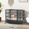 38 Inch Foldable Heavy-Duty Metal Dog Cage with Lockable Rolling Casters and Tray
