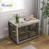 39" Dog Crate Furniture End Side Table with Wheels, Interchangeable Side Door, for Large Dogs, Gray