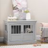 Wooden Dog Crate, Dog Furniture End Table with Triple Doors Steel Tubes Pewter Gray