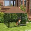 Outside Dog Kennel, 4.6' x 4.6' x 5' Puppy Play Pen with Canopy, Garden Playpen Fence Crate Enclosure Cage with Rotating Bowl, Black