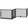 Dog Gate with Door Foldable 4 Panels Black 126.0 " Poplar Wood