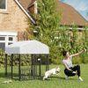 Welded Wire Outdoor Dog Kennel with 360° Rotating & 4 Levels Adjustable Bowls, Waterproof Cover, 3.9' x 3.9' x 4