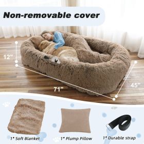 Human Dog Bed, 71"x45"x12" Size Fits You and Pets, Non-removeable Cover, Washable Faux Fur Dog Bed for People Doze Off, Napping Orthopedic Dog Bed (Color: Khaki, size: 6XL(Non-Detachable Dog Bed))